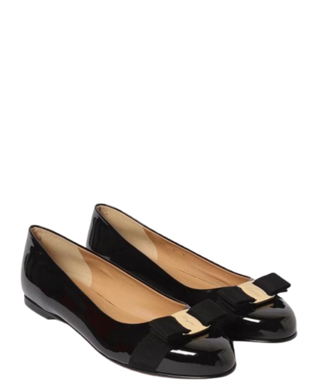 FERRAGAMO Черные кожаные балетки, фото 2