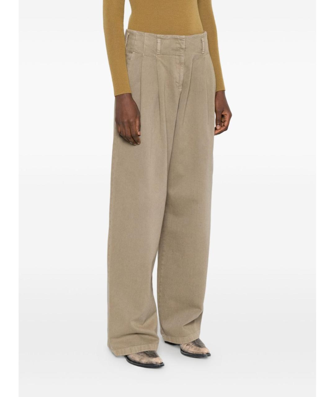 GOLDEN GOOSE DELUXE BRAND Бежевые хлопковые прямые брюки, фото 3