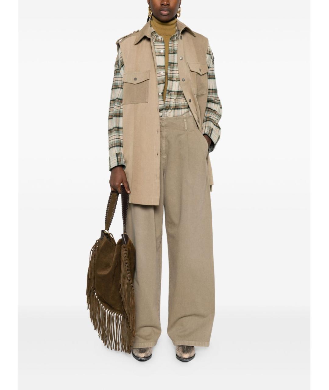 GOLDEN GOOSE DELUXE BRAND Бежевые хлопковые прямые брюки, фото 2