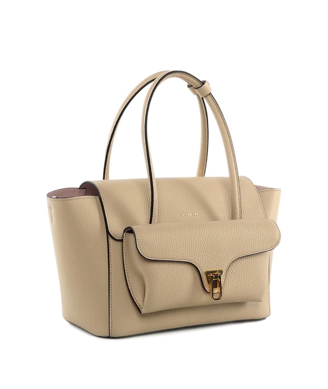 COCCINELLE Бежевая кожаная сумка тоут, фото 5