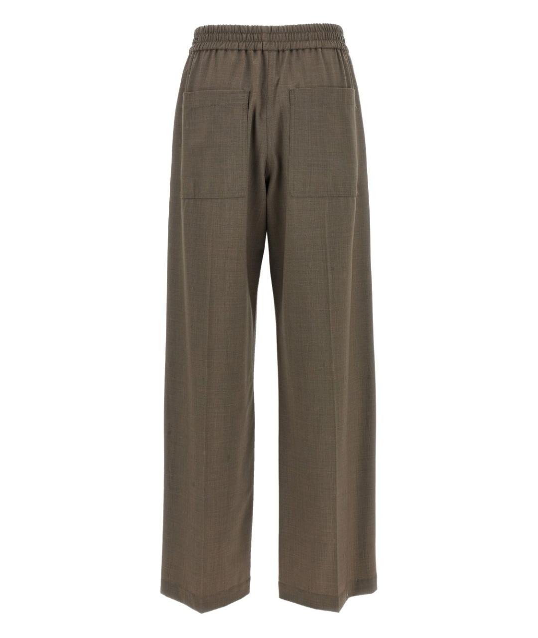 BRUNELLO CUCINELLI Хаки шерстяные прямые брюки, фото 3