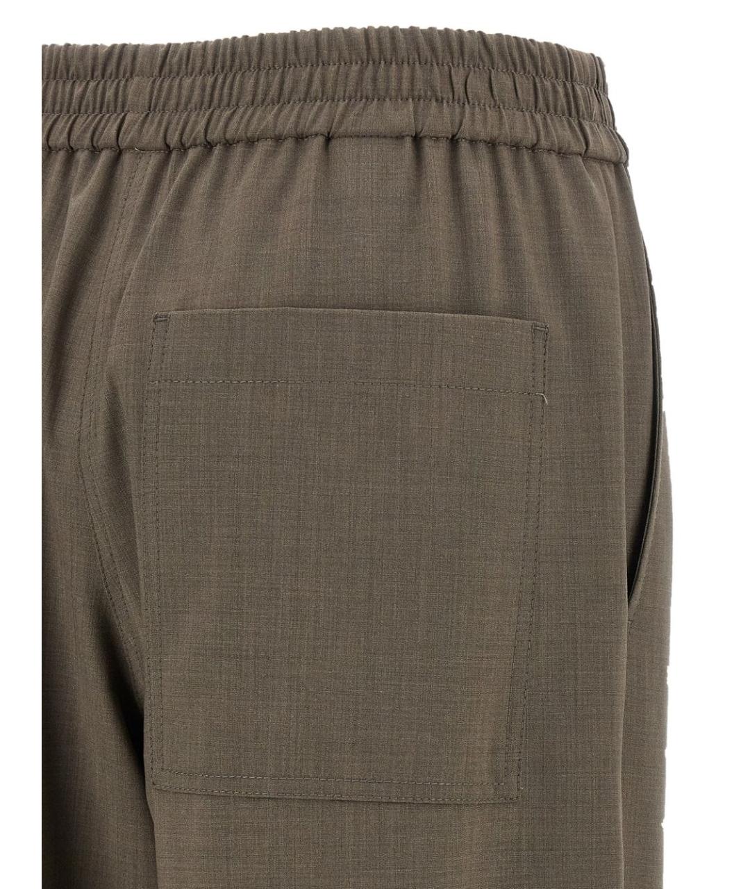 BRUNELLO CUCINELLI Хаки шерстяные прямые брюки, фото 2