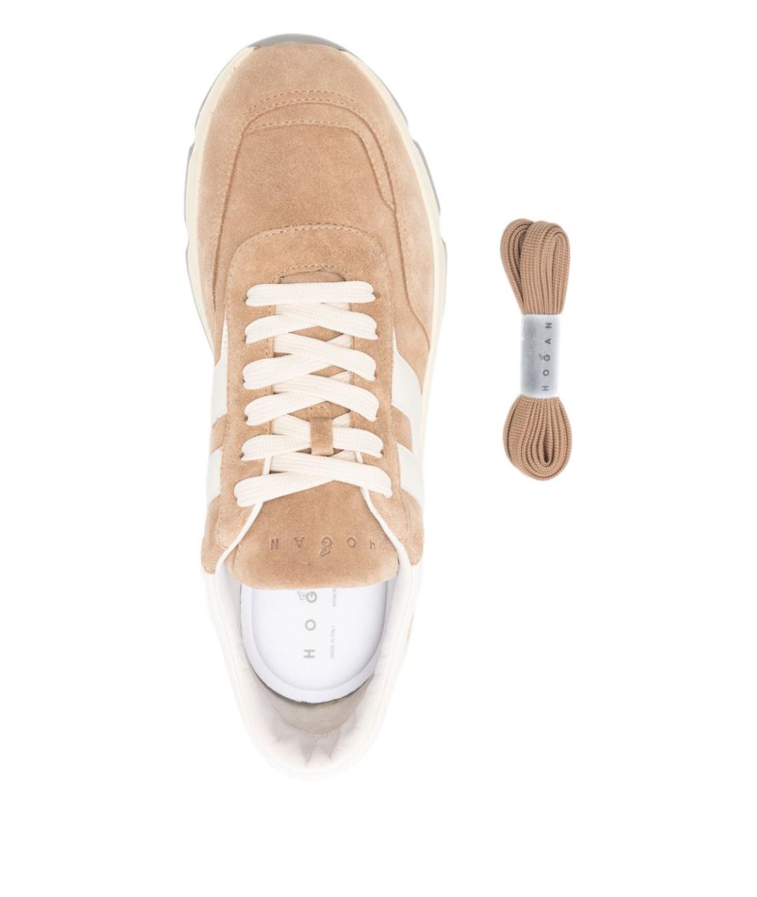HOGAN Бежевые замшевые низкие кроссовки / кеды, фото 3