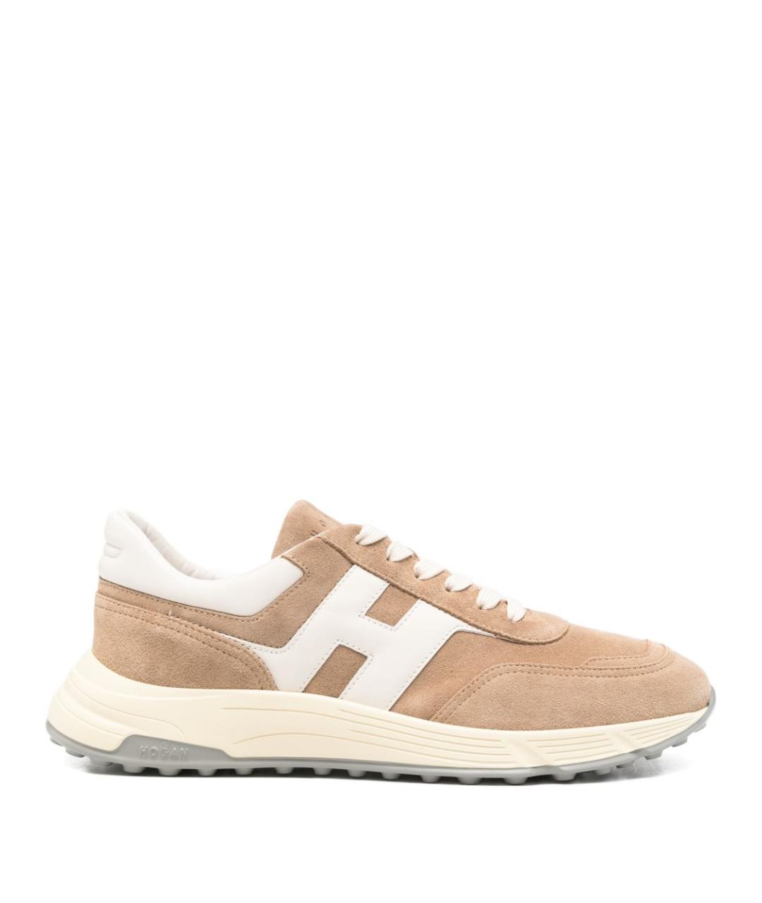 HOGAN Бежевые замшевые низкие кроссовки / кеды, фото 1