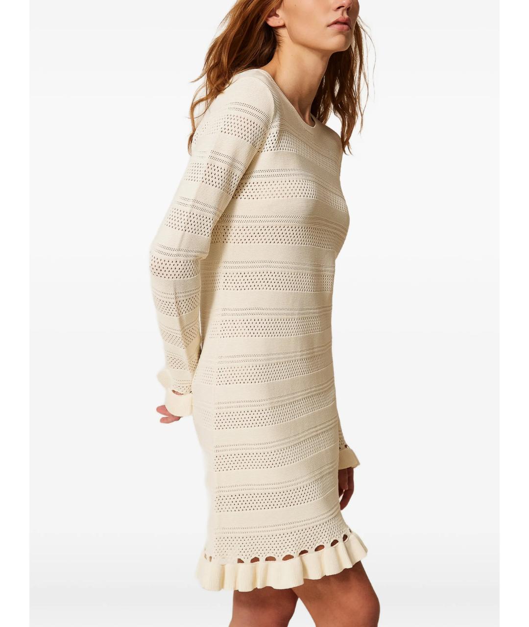 TWIN-SET Бежевое вискозное повседневное платье, фото 4