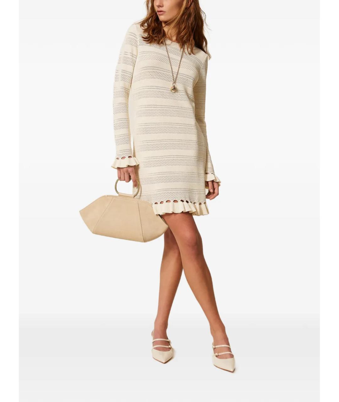 TWIN-SET Бежевое вискозное повседневное платье, фото 2