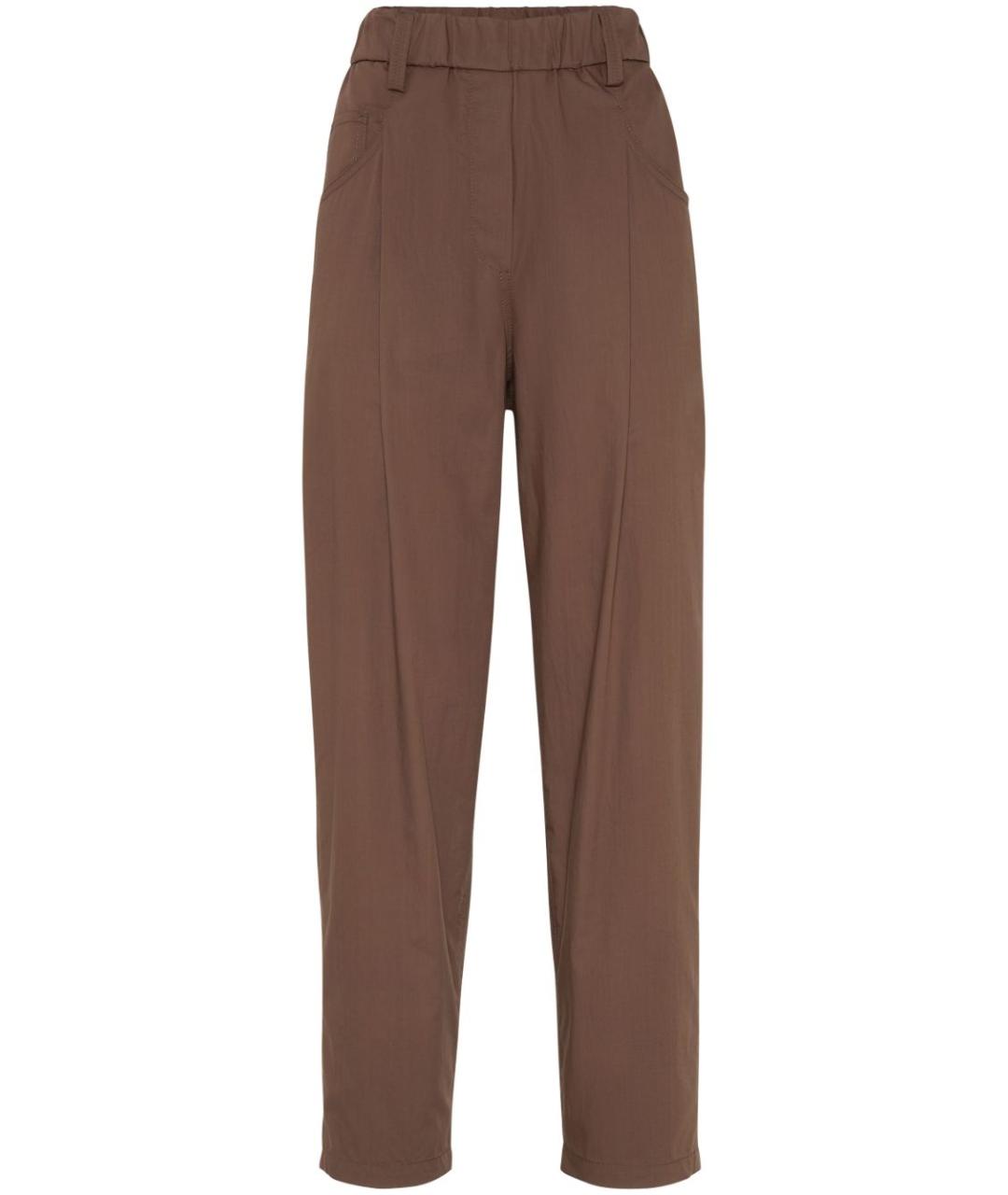 BRUNELLO CUCINELLI Коричневые хлопковые прямые брюки, фото 1