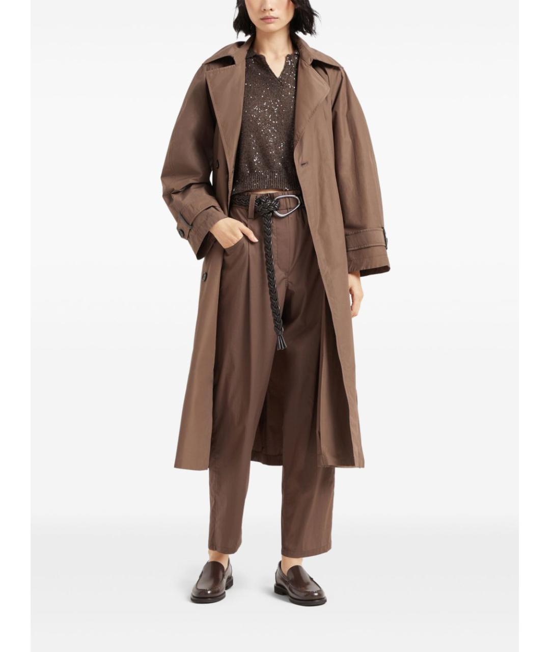 BRUNELLO CUCINELLI Коричневые хлопковые прямые брюки, фото 3