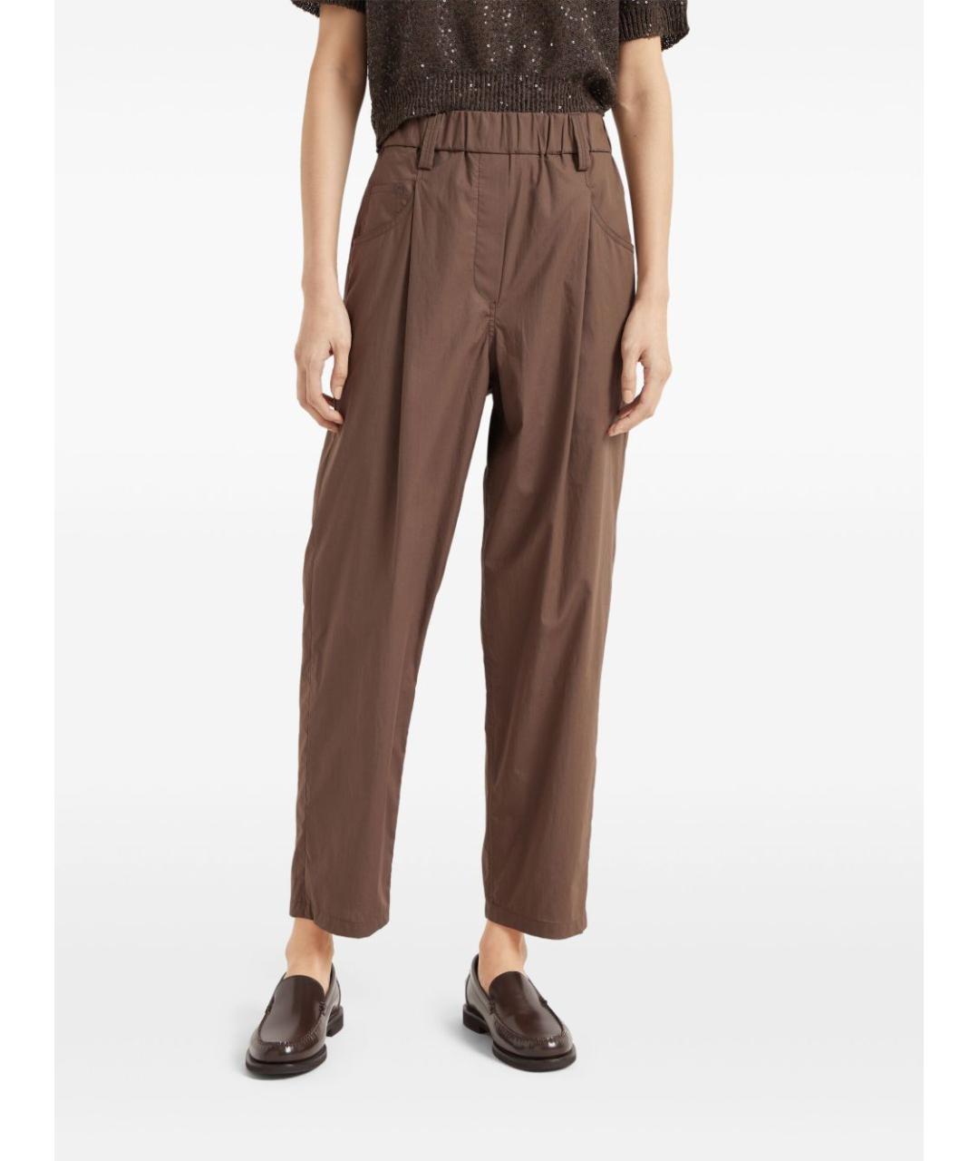 BRUNELLO CUCINELLI Коричневые хлопковые прямые брюки, фото 2