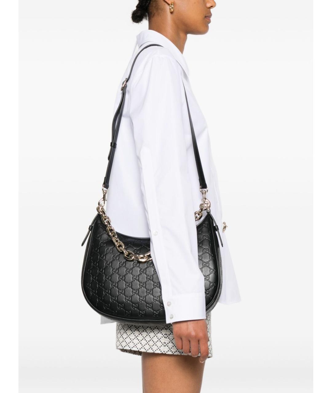 GUCCI Черная кожаная сумка через плечо, фото 3