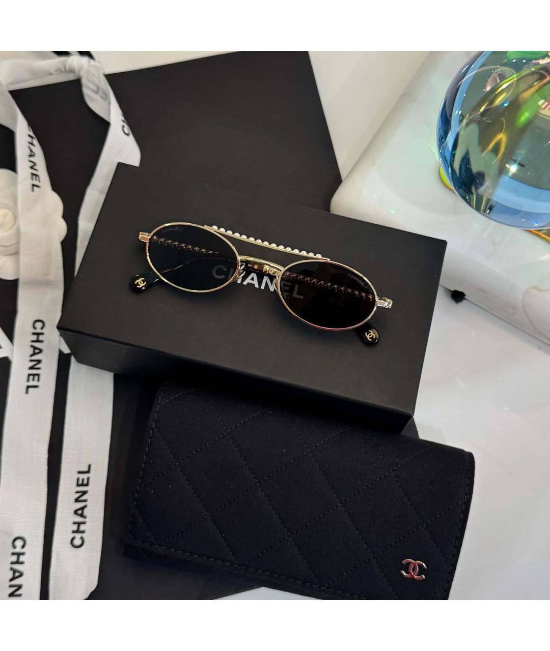 CHANEL Золотые металлические солнцезащитные очки, фото 3