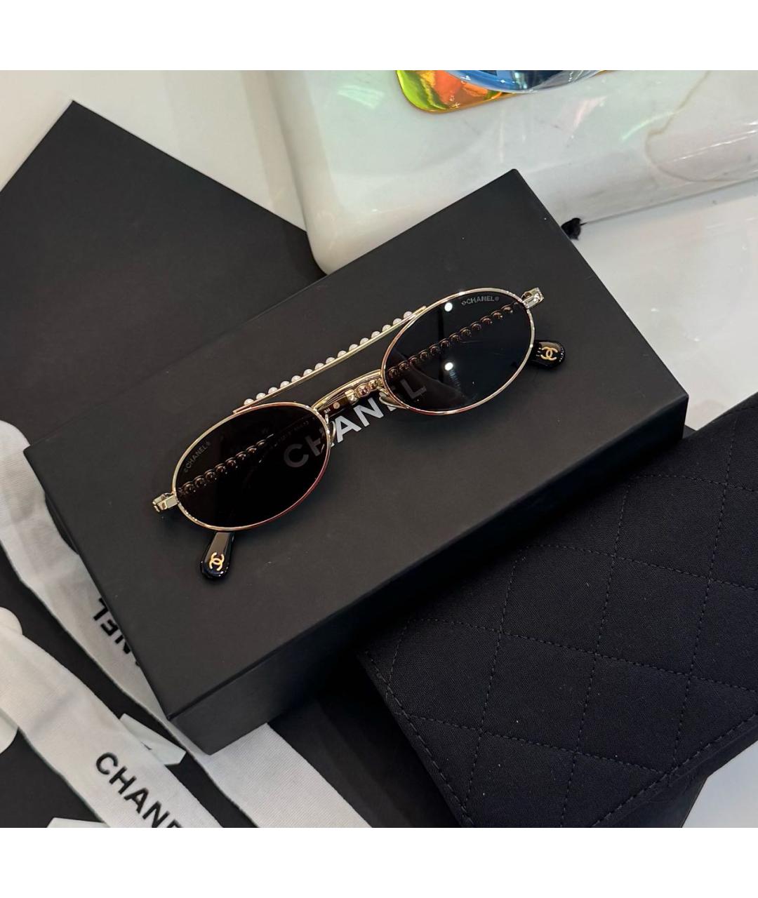 CHANEL Золотые металлические солнцезащитные очки, фото 4