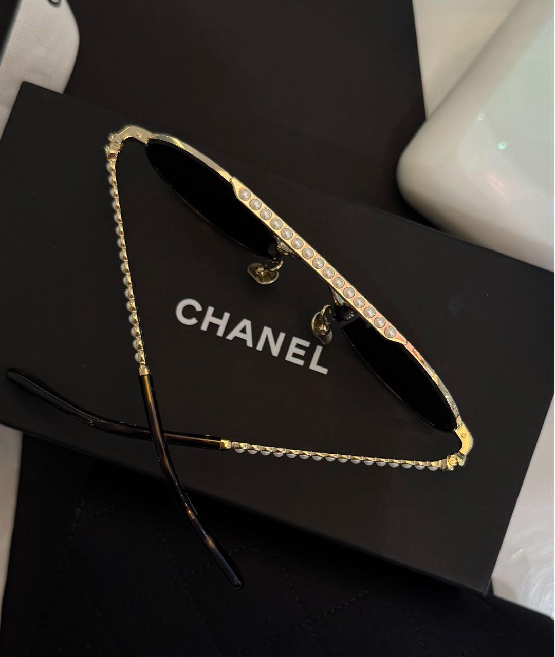 CHANEL Золотые металлические солнцезащитные очки, фото 2