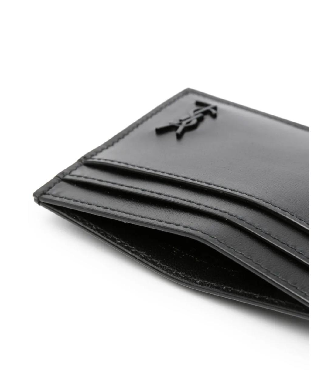 SAINT LAURENT Черный кожаный кардхолдер, фото 3