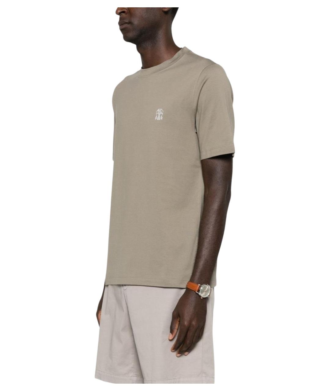 BRUNELLO CUCINELLI Хаки хлопковая футболка, фото 4