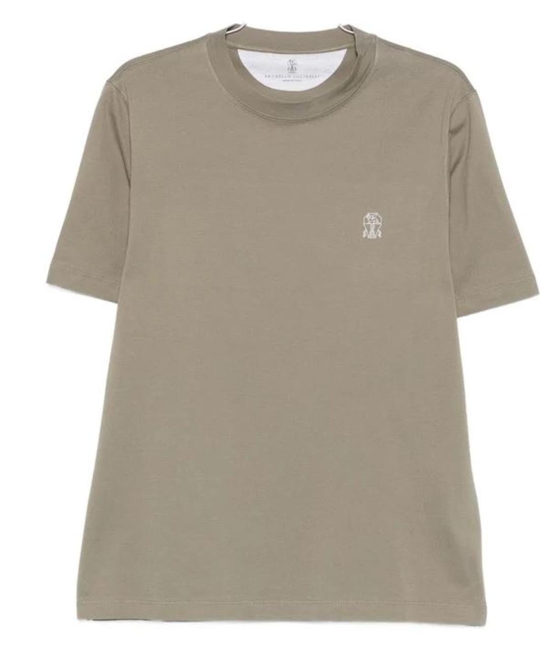 BRUNELLO CUCINELLI Хаки хлопковая футболка, фото 1