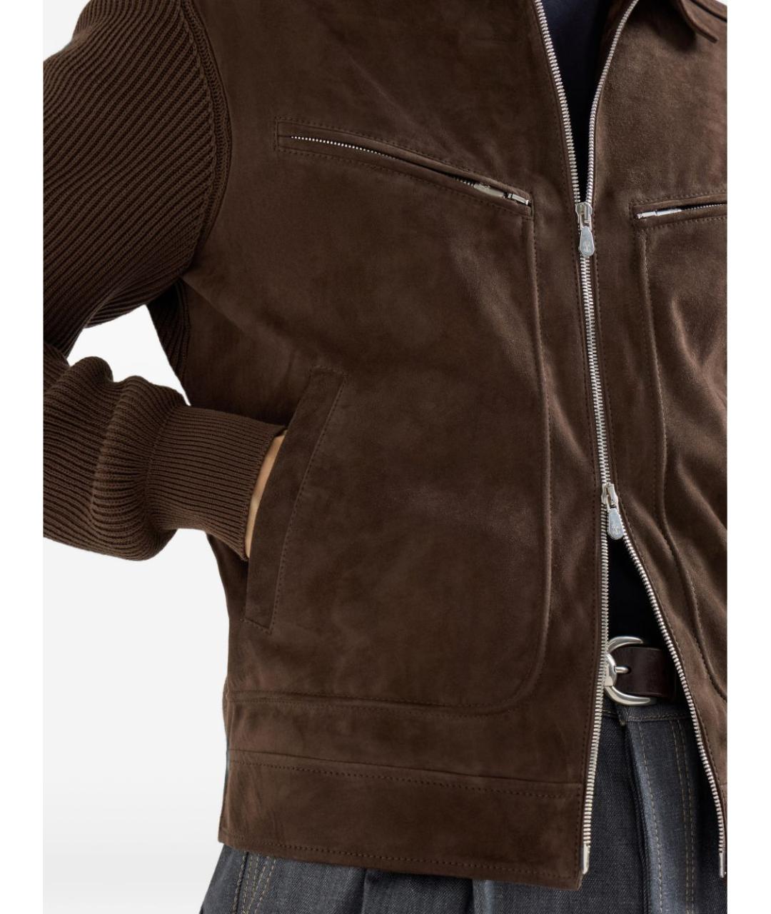 BRUNELLO CUCINELLI Коричневая кожаная куртка, фото 6