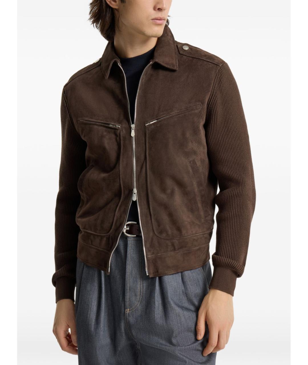 BRUNELLO CUCINELLI Коричневая кожаная куртка, фото 5