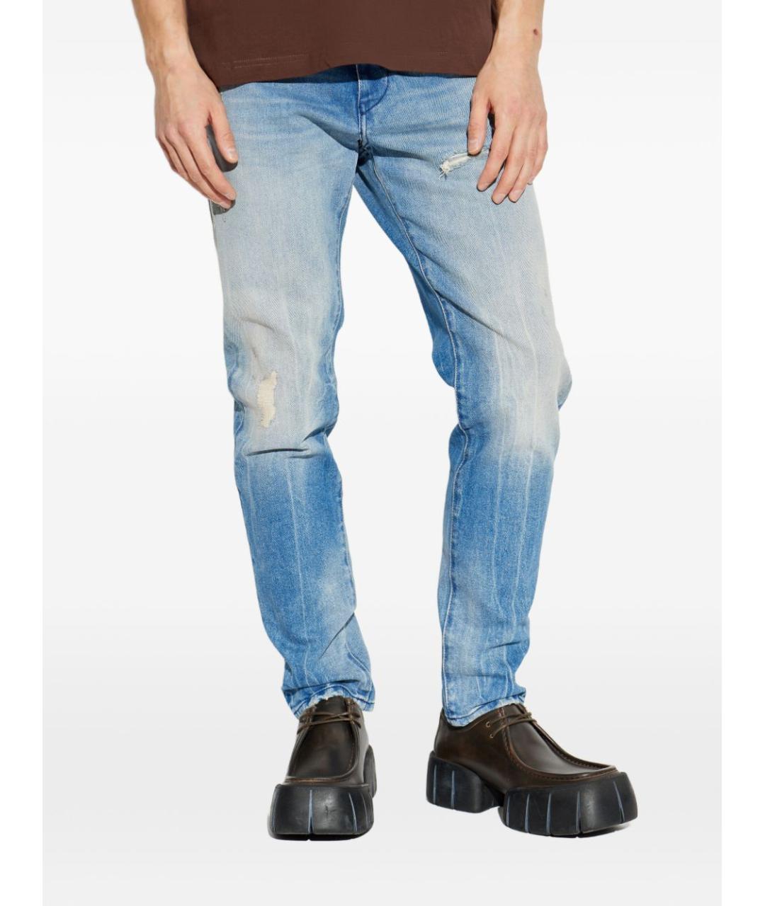 DIESEL Голубые хлопко-эластановые прямые джинсы, фото 3