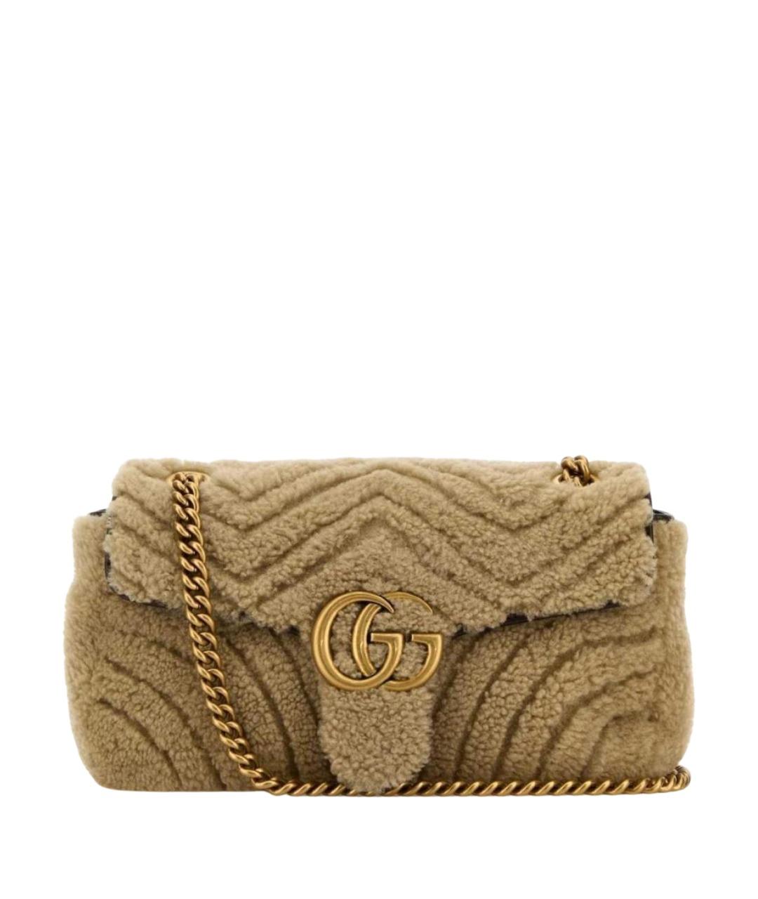GUCCI Бежевая меховая сумка через плечо, фото 1