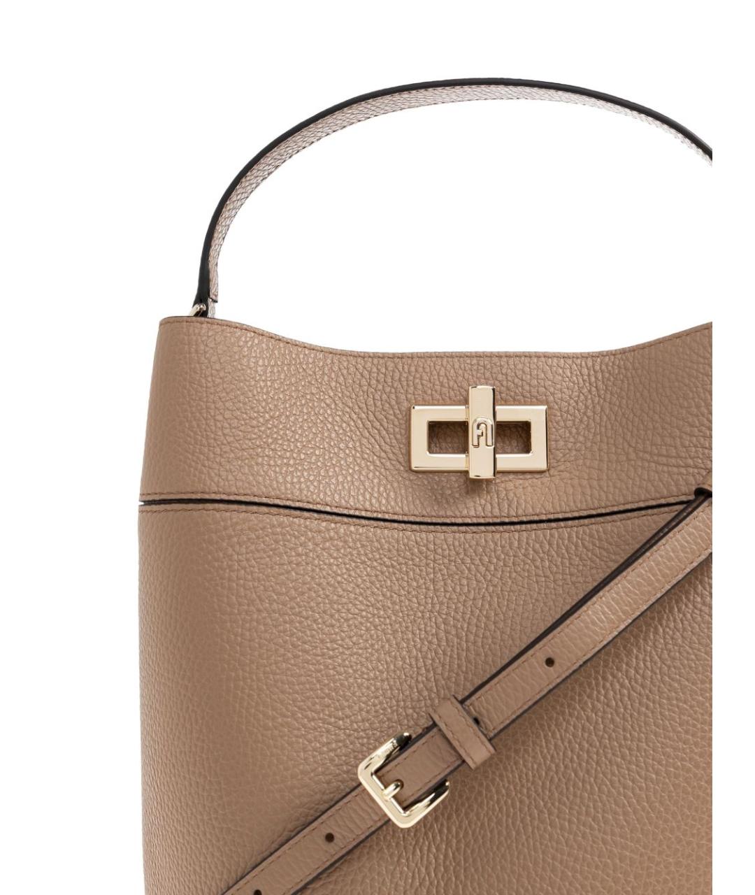 FURLA Бежевая кожаная сумка с короткими ручками, фото 6