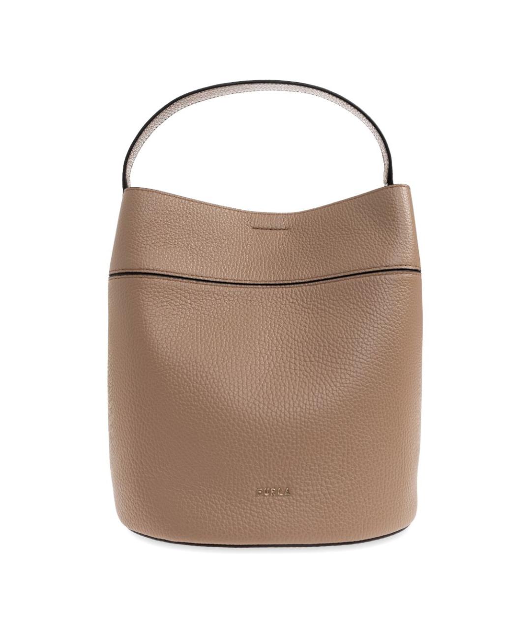 FURLA Бежевая кожаная сумка с короткими ручками, фото 5