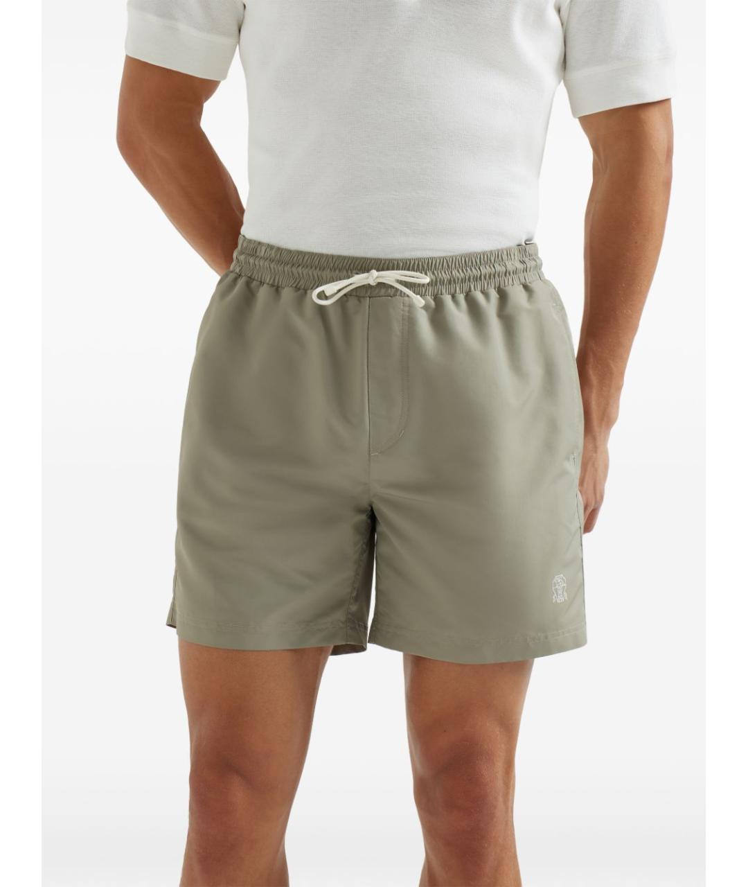 BRUNELLO CUCINELLI Хаки полиамидовые шорты, фото 2