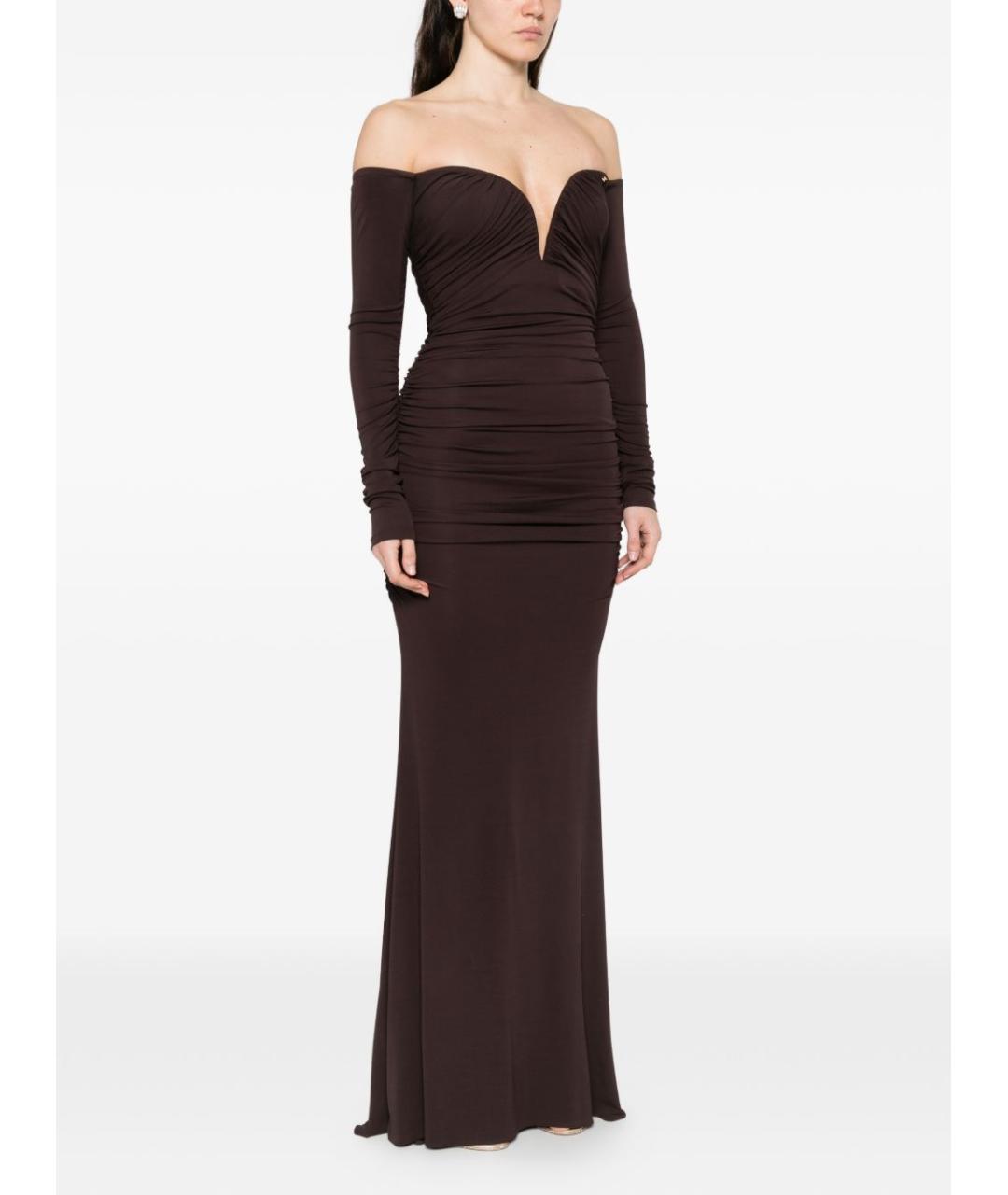 ELISABETTA FRANCHI Коричневое вискозное вечернее платье, фото 4