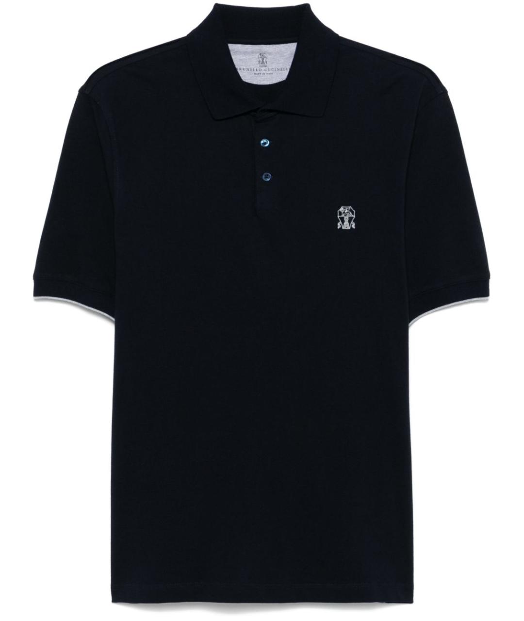 BRUNELLO CUCINELLI Темно-синее хлопковое поло с коротким рукавом, фото 1