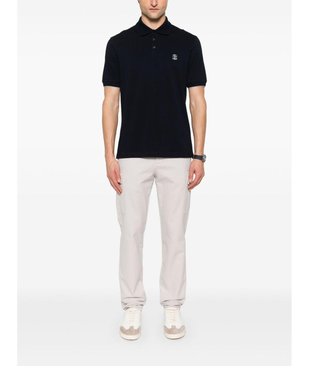 BRUNELLO CUCINELLI Темно-синее хлопковое поло с коротким рукавом, фото 2