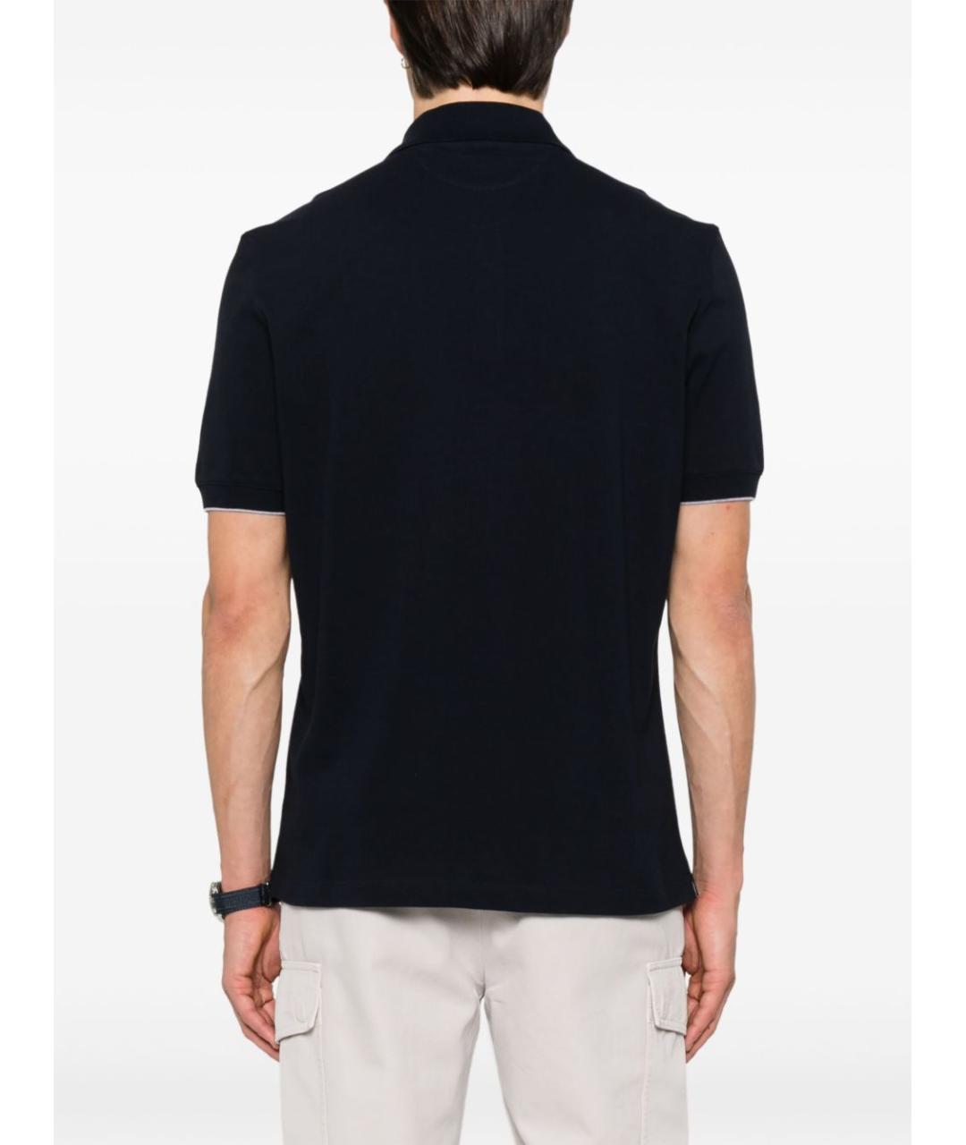 BRUNELLO CUCINELLI Темно-синее хлопковое поло с коротким рукавом, фото 3