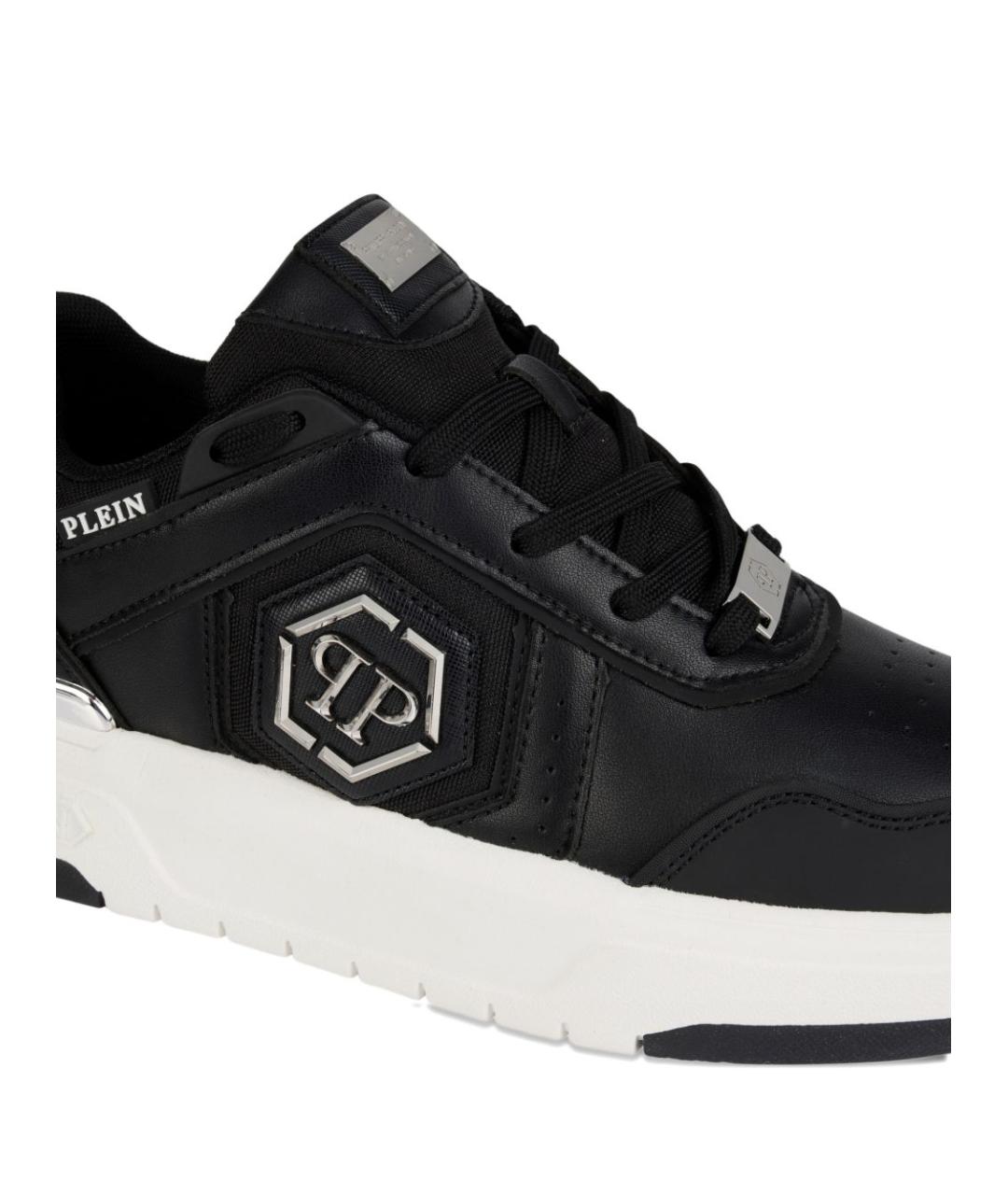 PHILIPP PLEIN Черные кожаные низкие кроссовки / кеды, фото 3