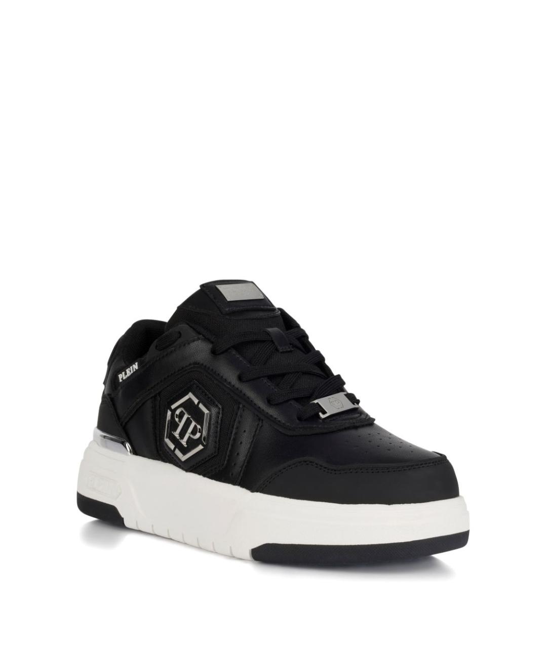 PHILIPP PLEIN Черные кожаные низкие кроссовки / кеды, фото 2