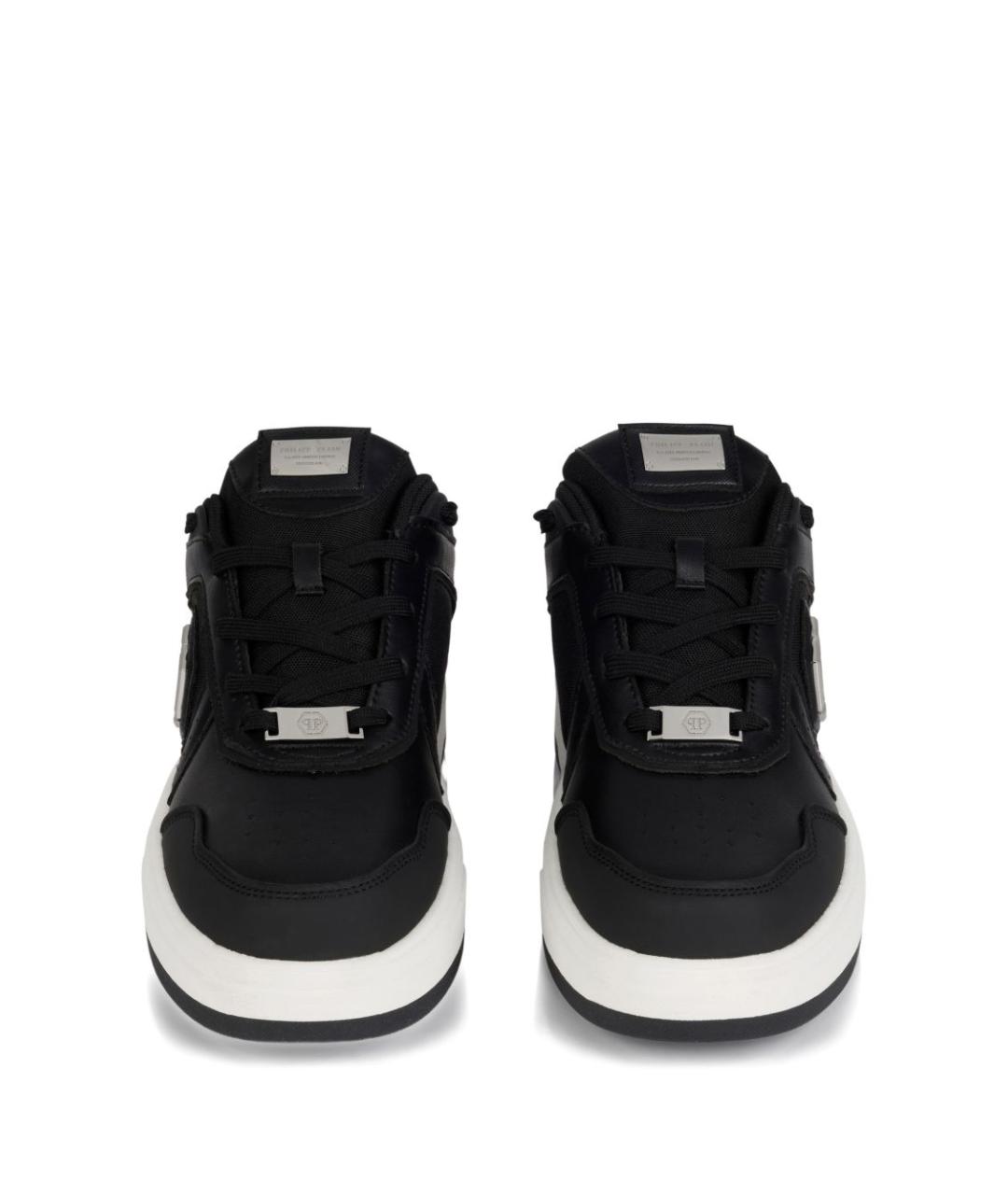 PHILIPP PLEIN Черные кожаные низкие кроссовки / кеды, фото 4