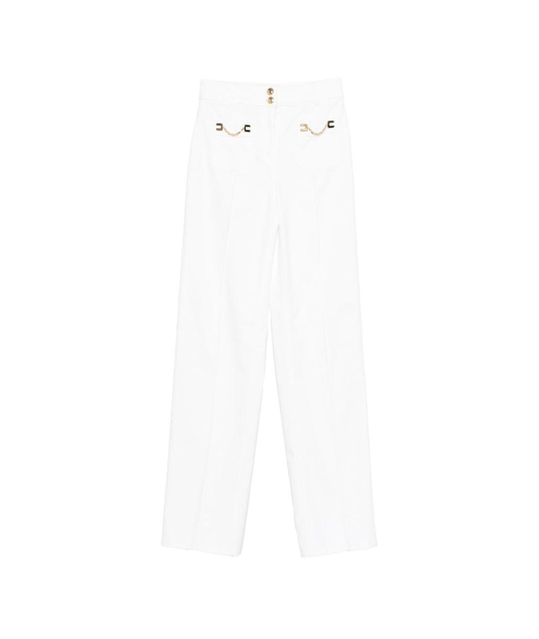 ELISABETTA FRANCHI Белые хлопковые прямые брюки, фото 1