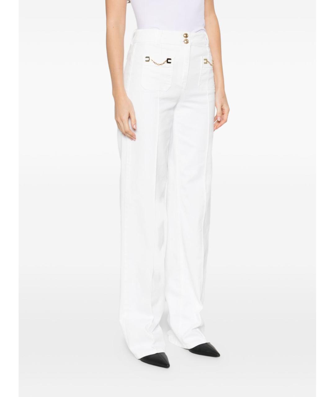 ELISABETTA FRANCHI Белые хлопковые прямые брюки, фото 2