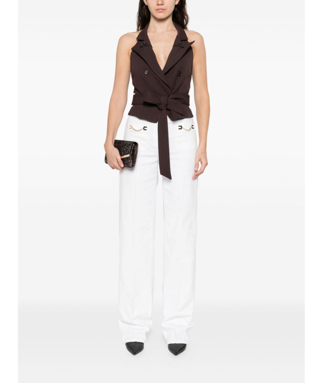 ELISABETTA FRANCHI Белые хлопковые прямые брюки, фото 4