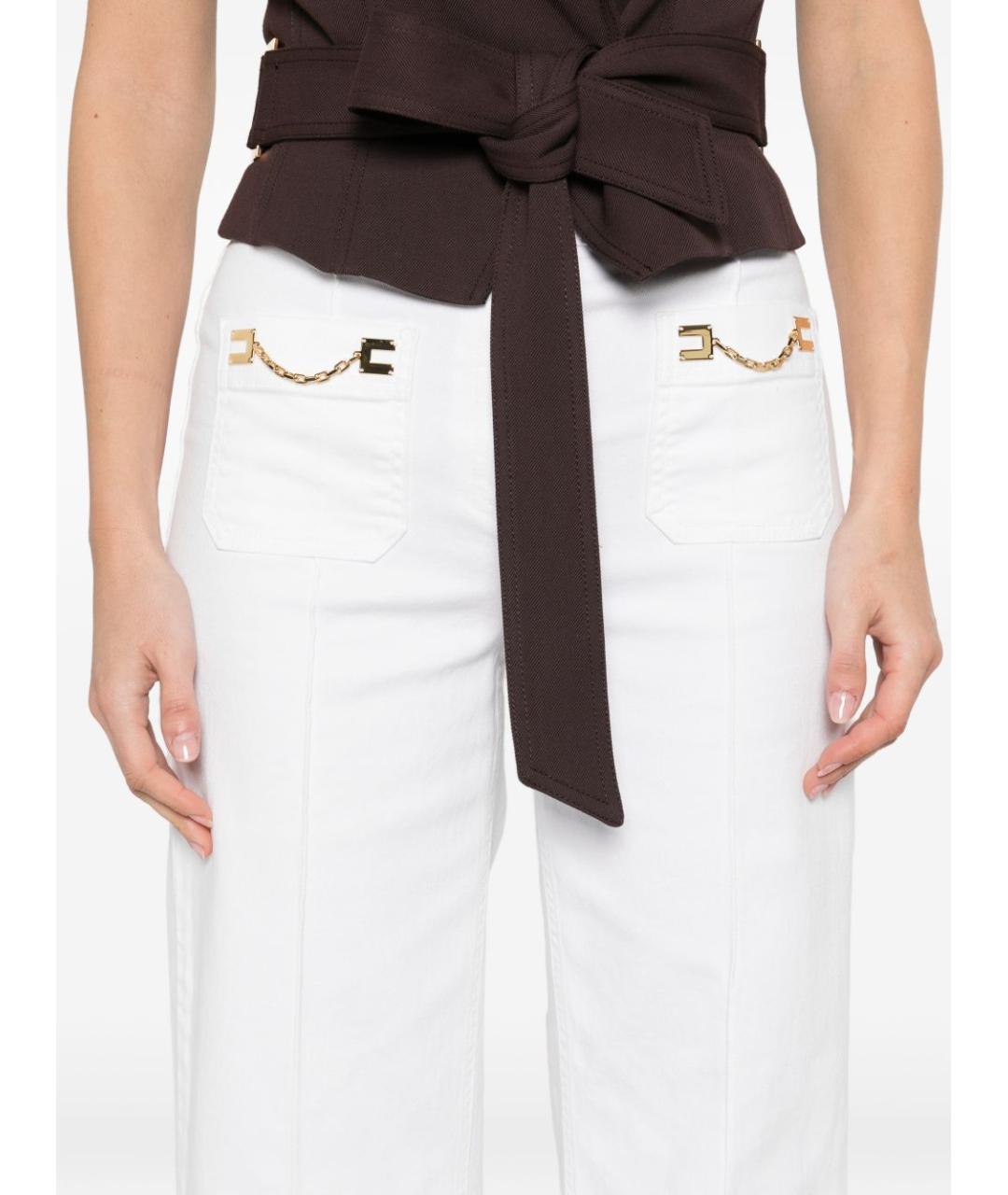 ELISABETTA FRANCHI Белые хлопковые прямые брюки, фото 3