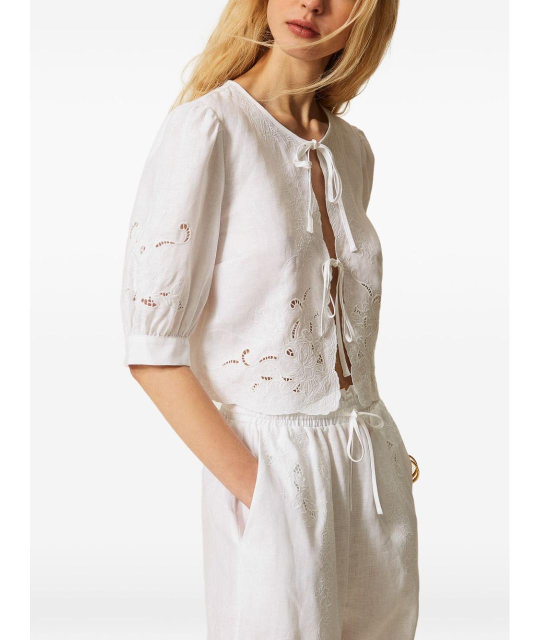 TWIN-SET Белая льняная блузы, фото 2