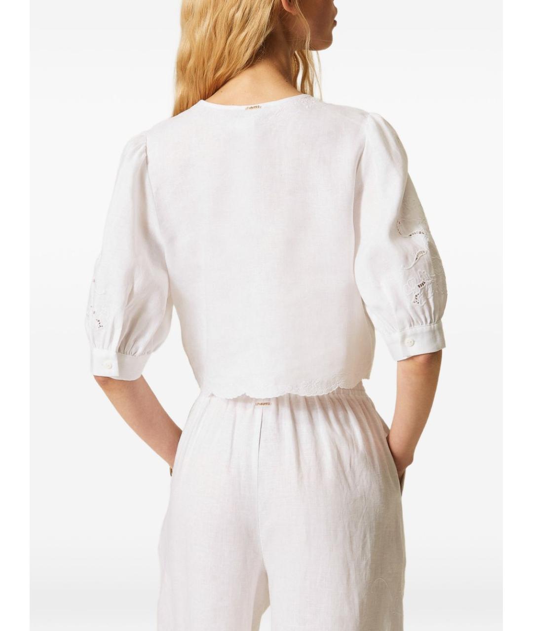 TWIN-SET Белая льняная блузы, фото 5