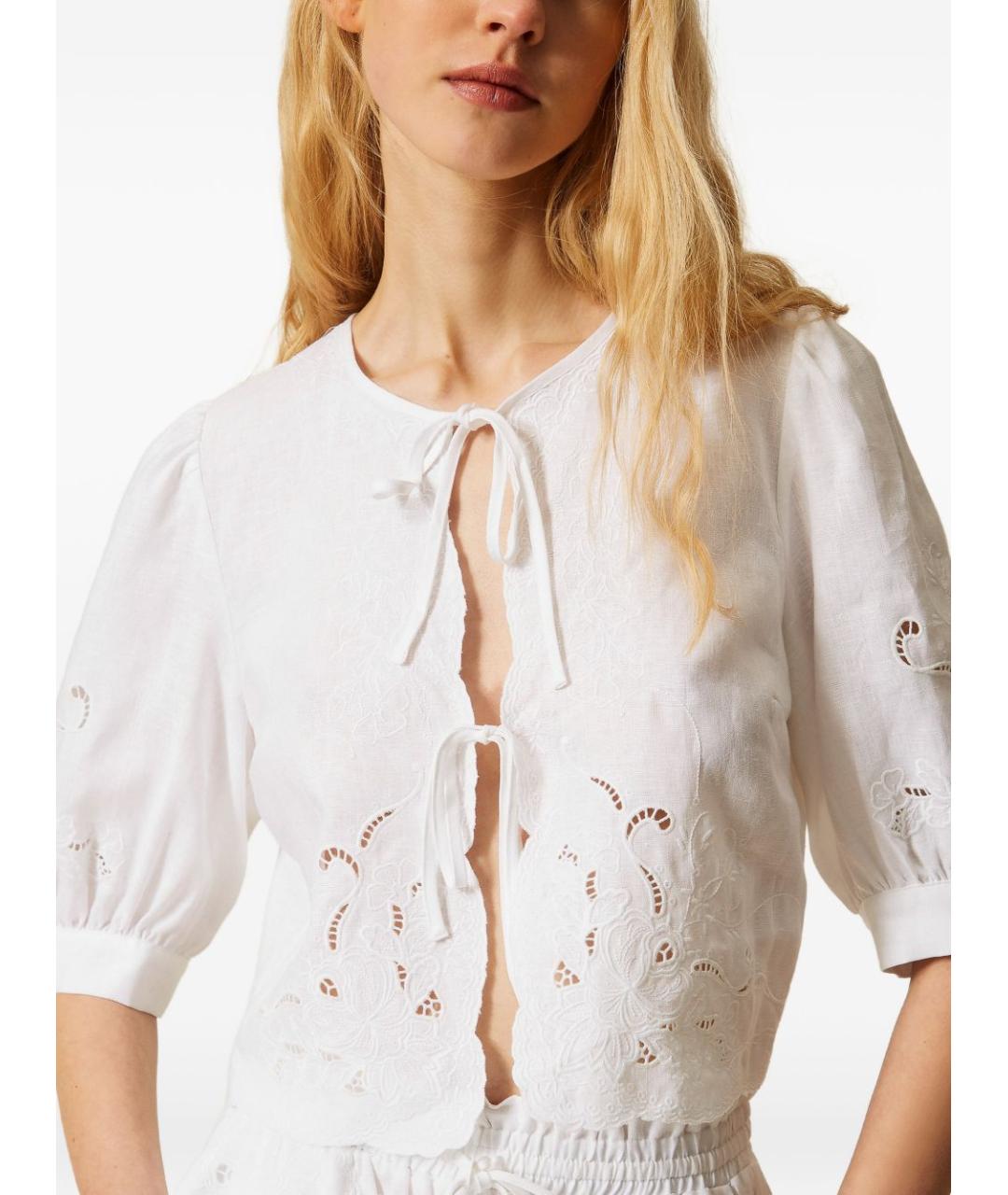TWIN-SET Белая льняная блузы, фото 4