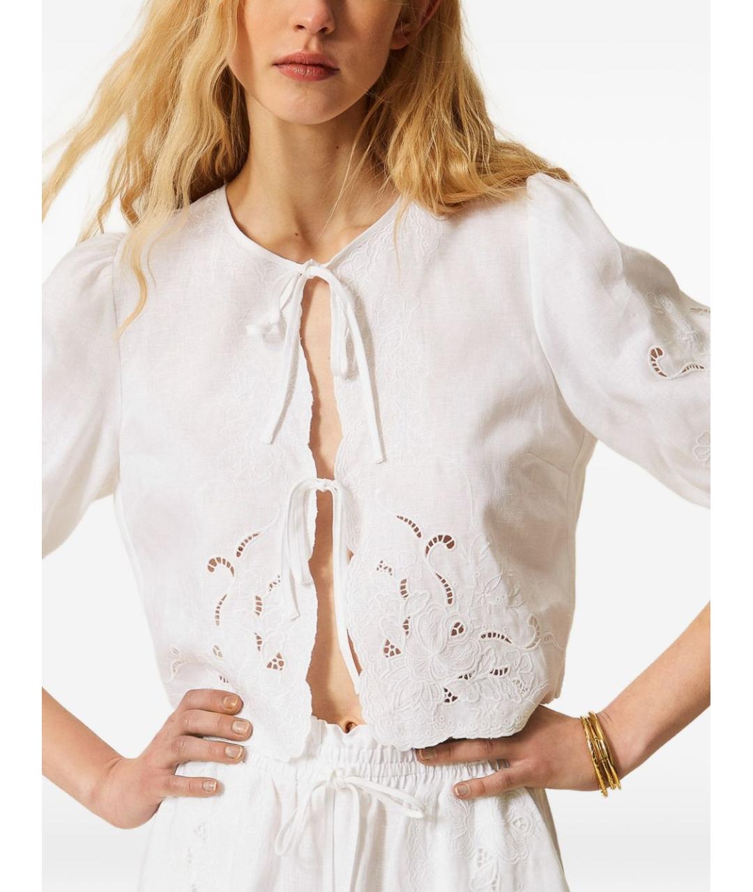 TWIN-SET Белая льняная блузы, фото 3