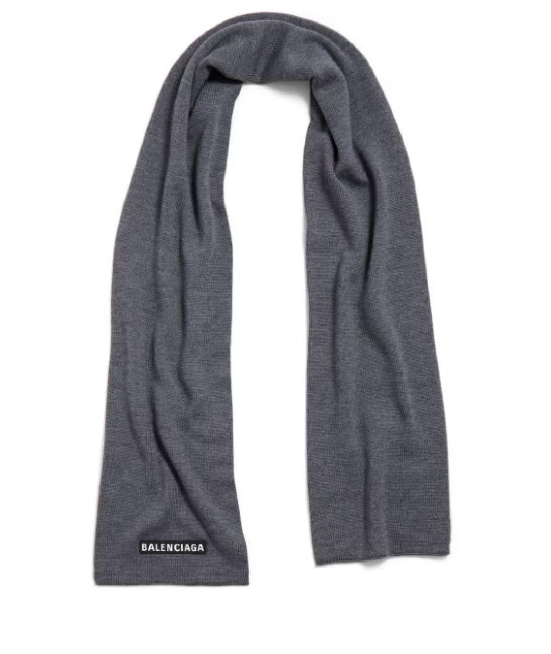 BALENCIAGA Серый шерстяной шарф, фото 2