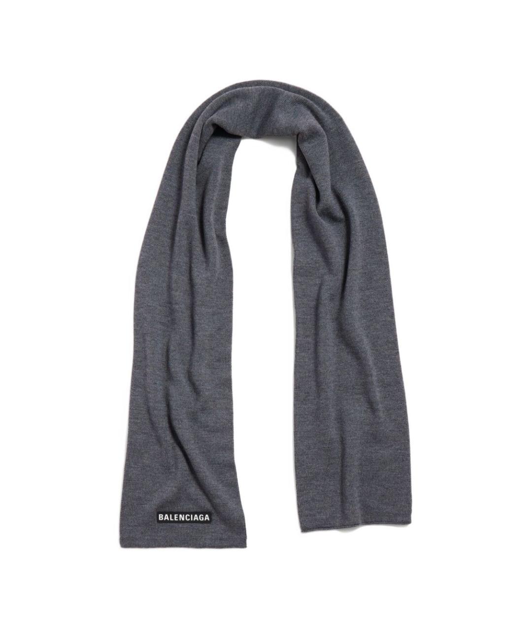 BALENCIAGA Серый шерстяной шарф, фото 5