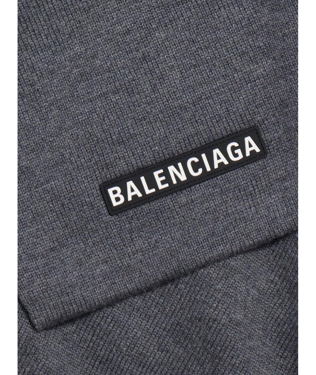 BALENCIAGA Серый шерстяной шарф, фото 4