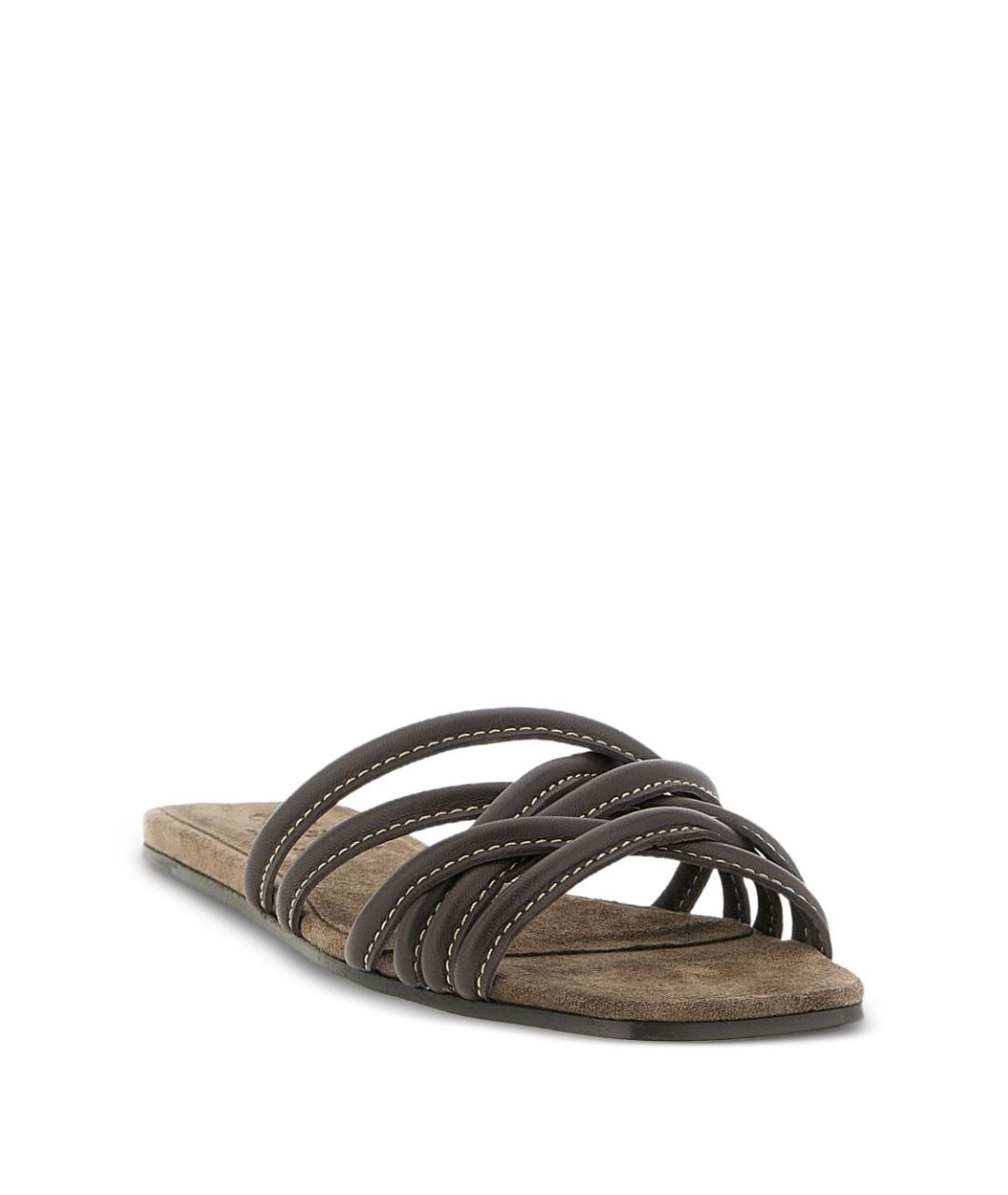 BRUNELLO CUCINELLI Коричневые кожаные шлепанцы, фото 4