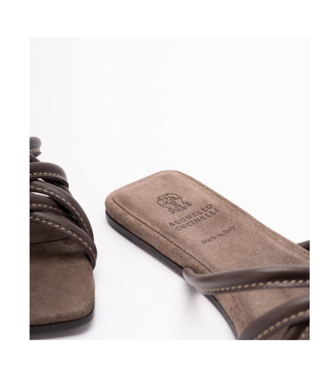 BRUNELLO CUCINELLI Коричневые кожаные шлепанцы, фото 2