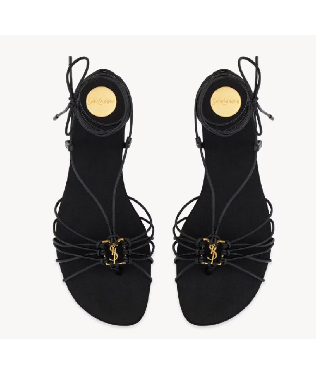 SAINT LAURENT Черные кожаные босоножки, фото 2