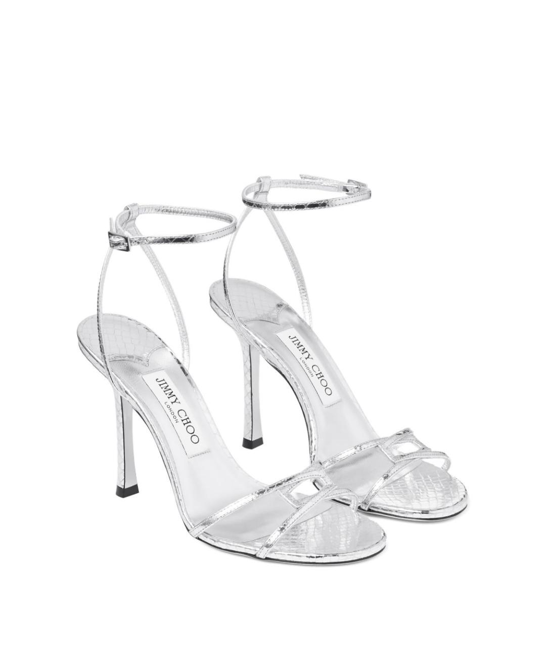 JIMMY CHOO Серебряные кожаные босоножки, фото 2
