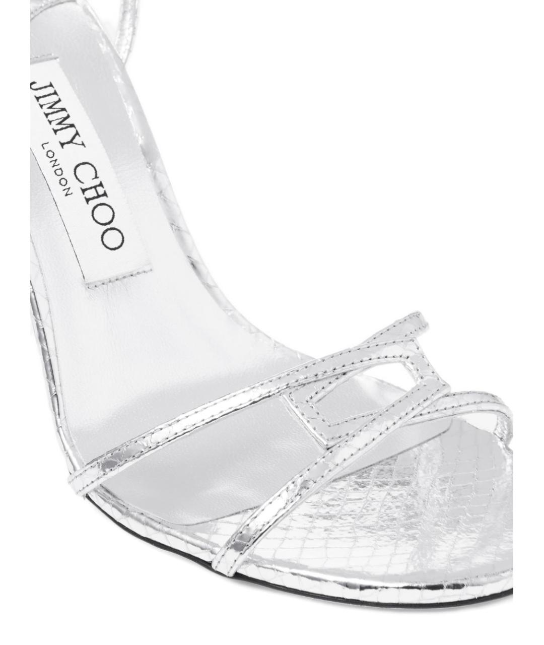 JIMMY CHOO Серебряные кожаные босоножки, фото 5